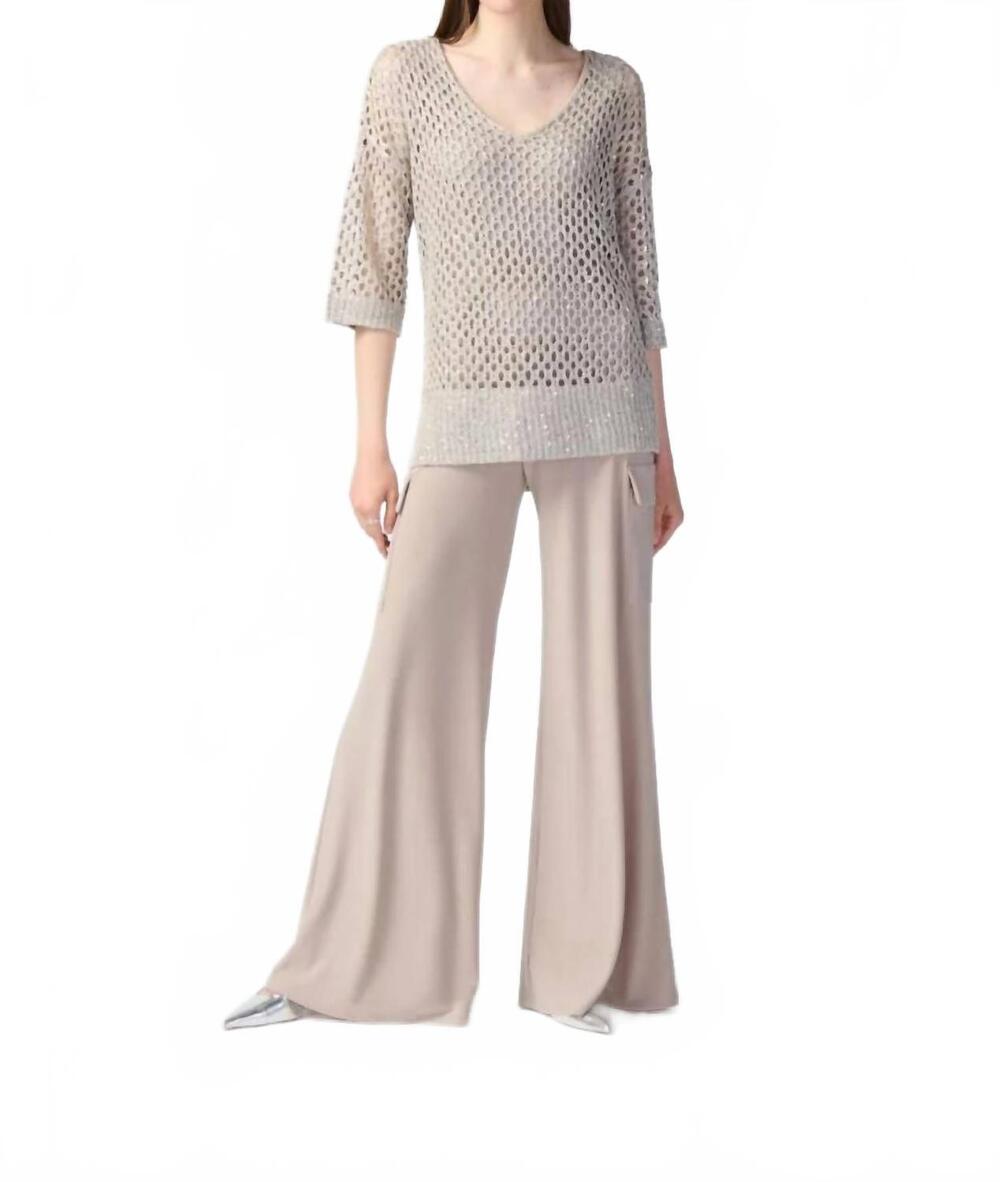 NEW JOSEPH RIBKOFF sequined v-neck crochet top in champagne